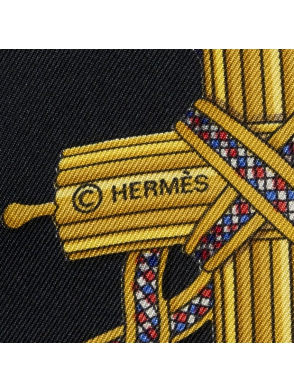 Hermes Scarf Red Black Gold Silk - Picture 4 of 5